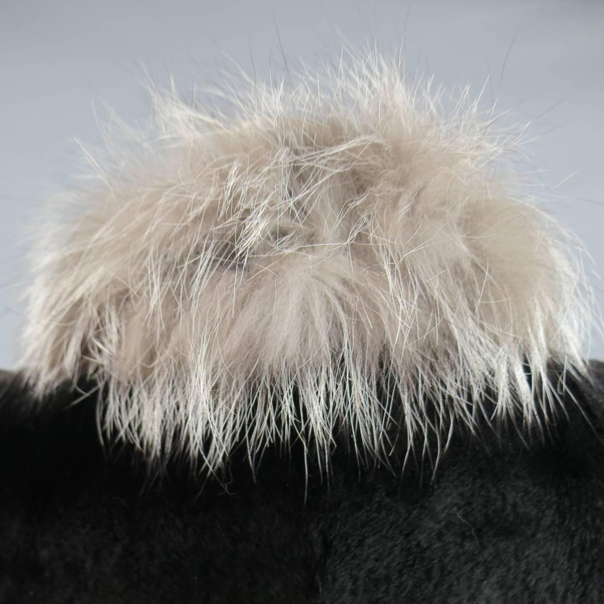Vintage ANDRIANA FURS Size M Black Mink Silver Fox Collar Fur Vest 4