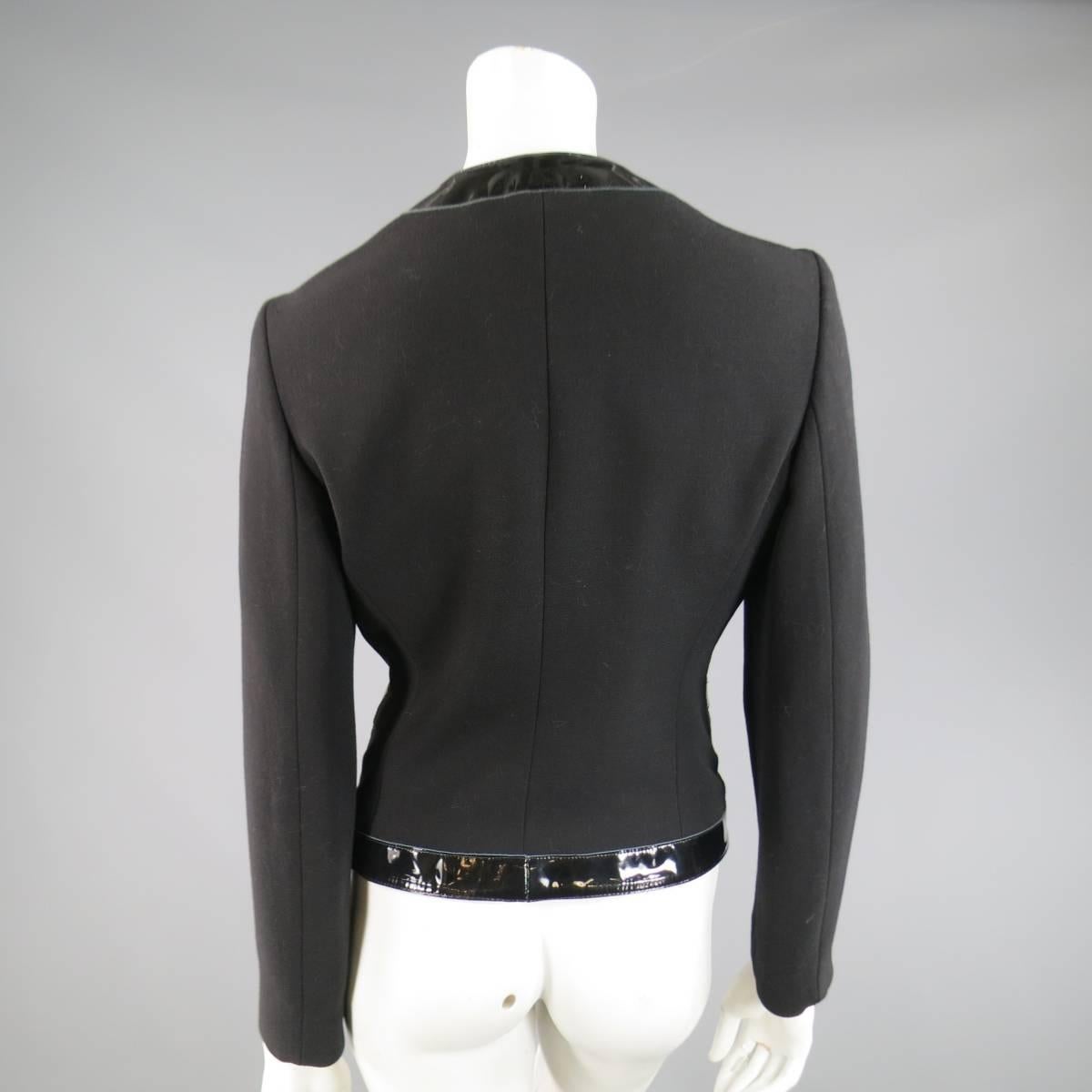 MICHAEL KORS Size 8 Black Virgin Wool & Patent Leather Zip Jacket 2