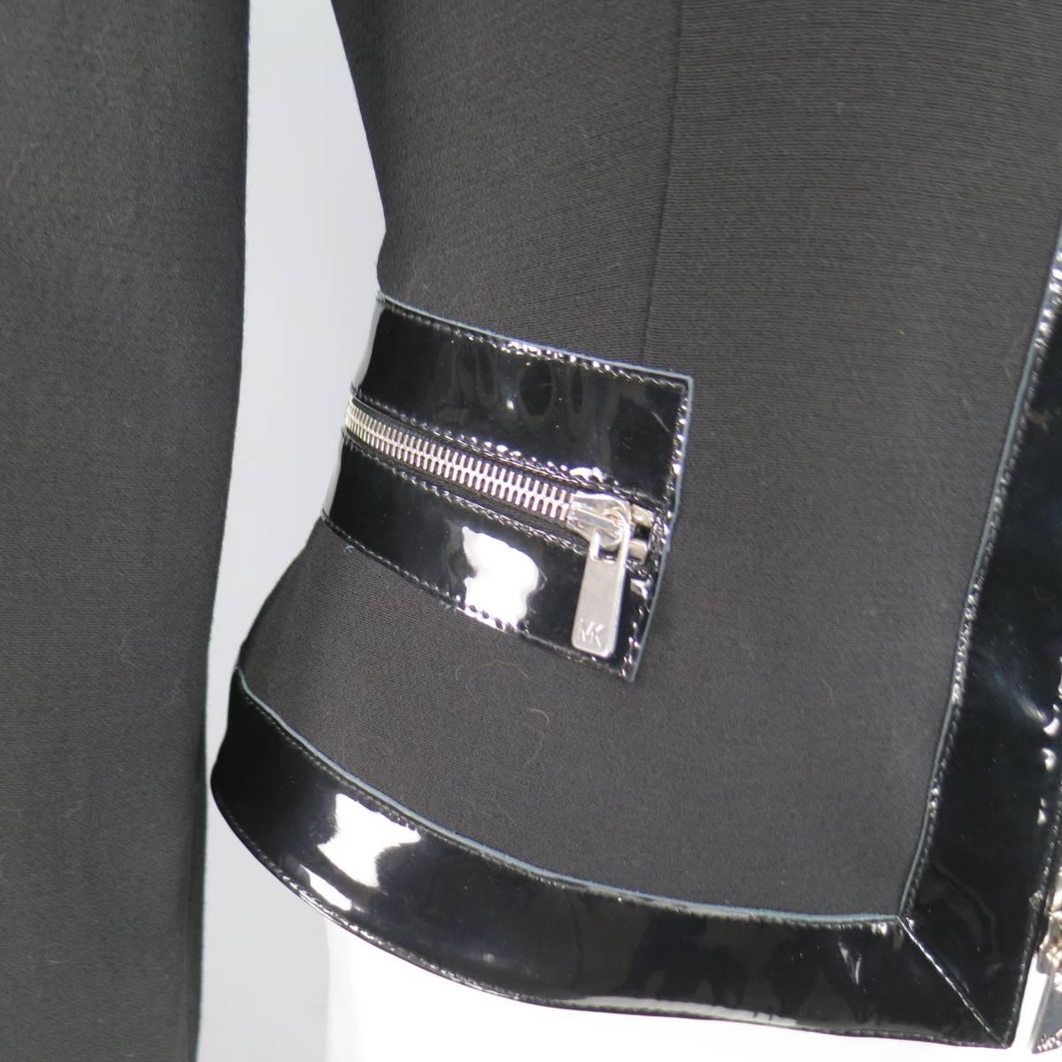 Women's MICHAEL KORS Size 8 Black Virgin Wool & Patent Leather Zip Jacket