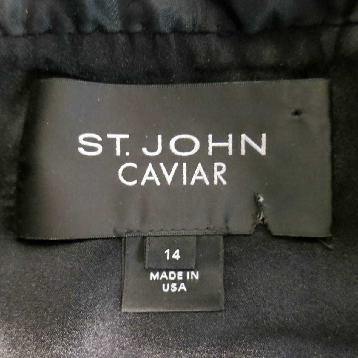 ST. JOHN CAVIAR Size 14 Black & Silver Tinsel Sparkle Knit Boucle Jacket 4