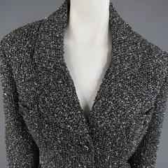 ST. JOHN CAVIAR Size 14 Black & Silver Tinsel Sparkle Knit Boucle Jacket