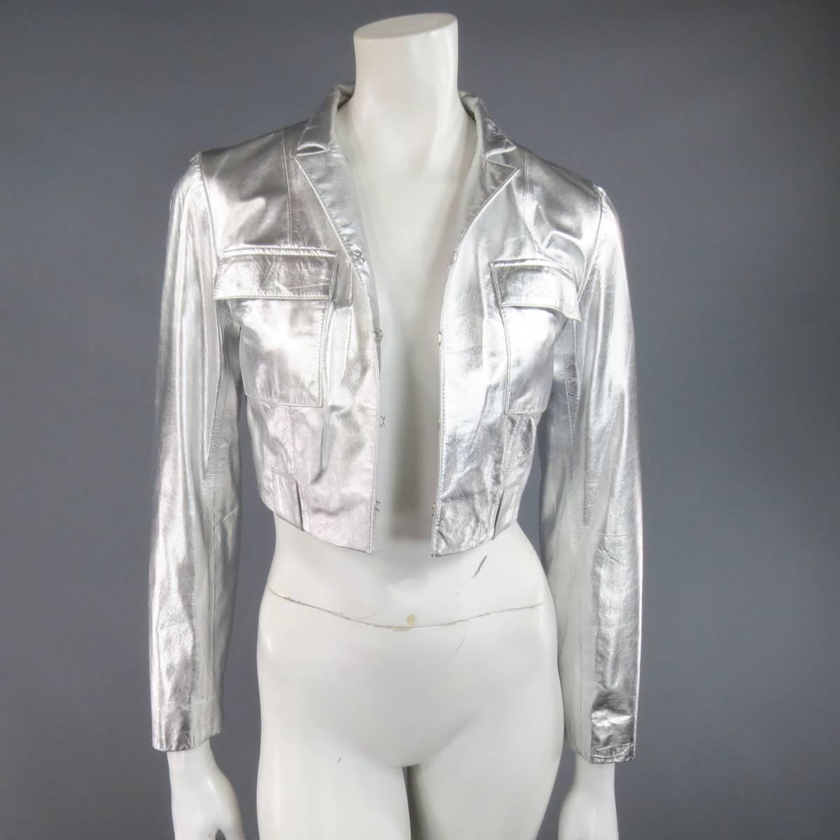 Women's RAOUL Size S Silver Leather Cropped Pocket Fall 2012 Jacket