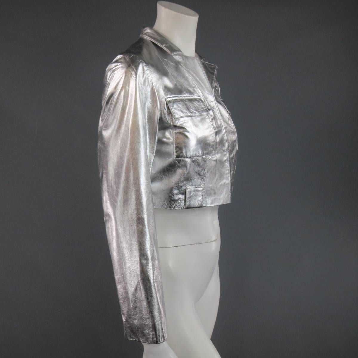 RAOUL Size S Silver Leather Cropped Pocket Fall 2012 Jacket 1