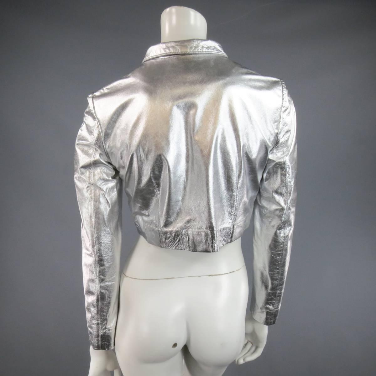RAOUL Size S Silver Leather Cropped Pocket Fall 2012 Jacket 2