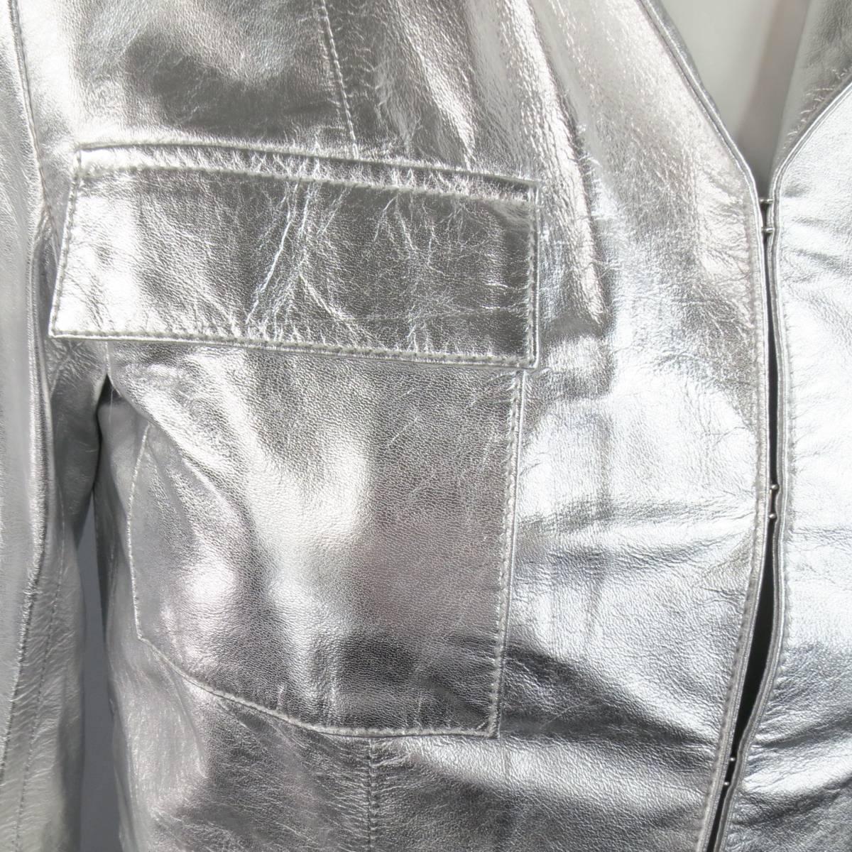 RAOUL Size S Silver Leather Cropped Pocket Fall 2012 Jacket In Good Condition In San Francisco, CA