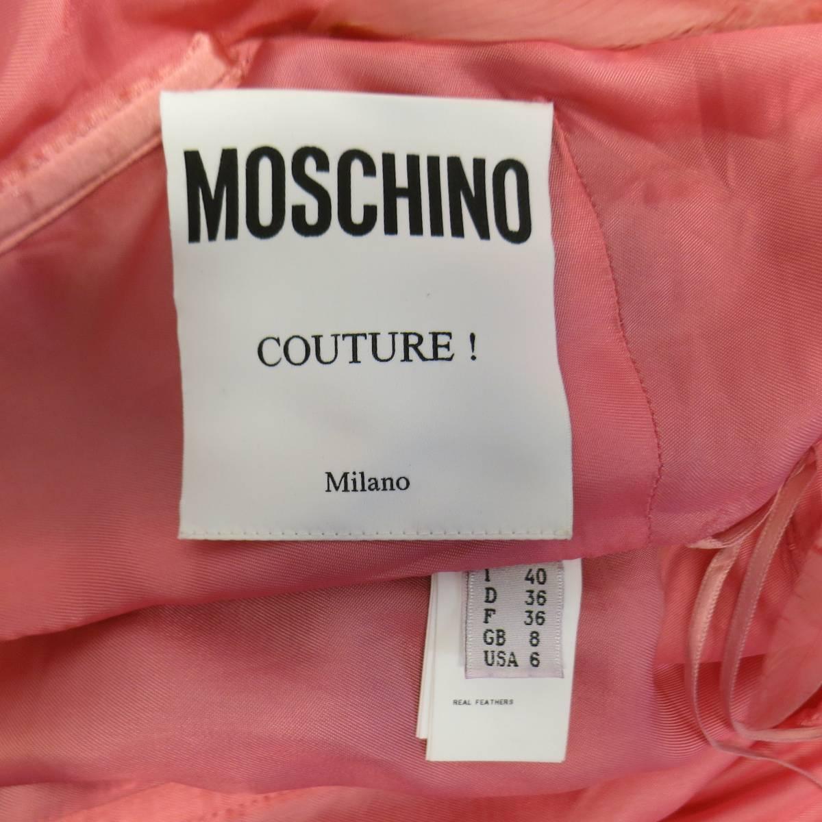 MOSCHINO Size 6 Pink & Purple Spring 2016 Feather & Velvet Cocktail Dress 4