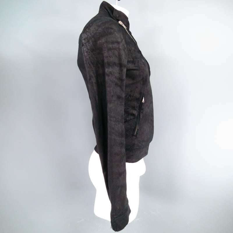 RICK OWENS 38 Black Distressed Sueded Asymmetrical Zip Leather Biker Jacket 1