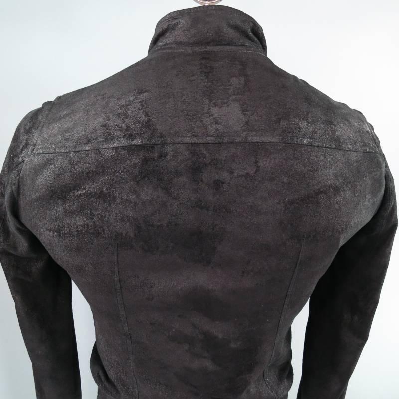RICK OWENS 38 Black Distressed Sueded Asymmetrical Zip Leather Biker Jacket 3