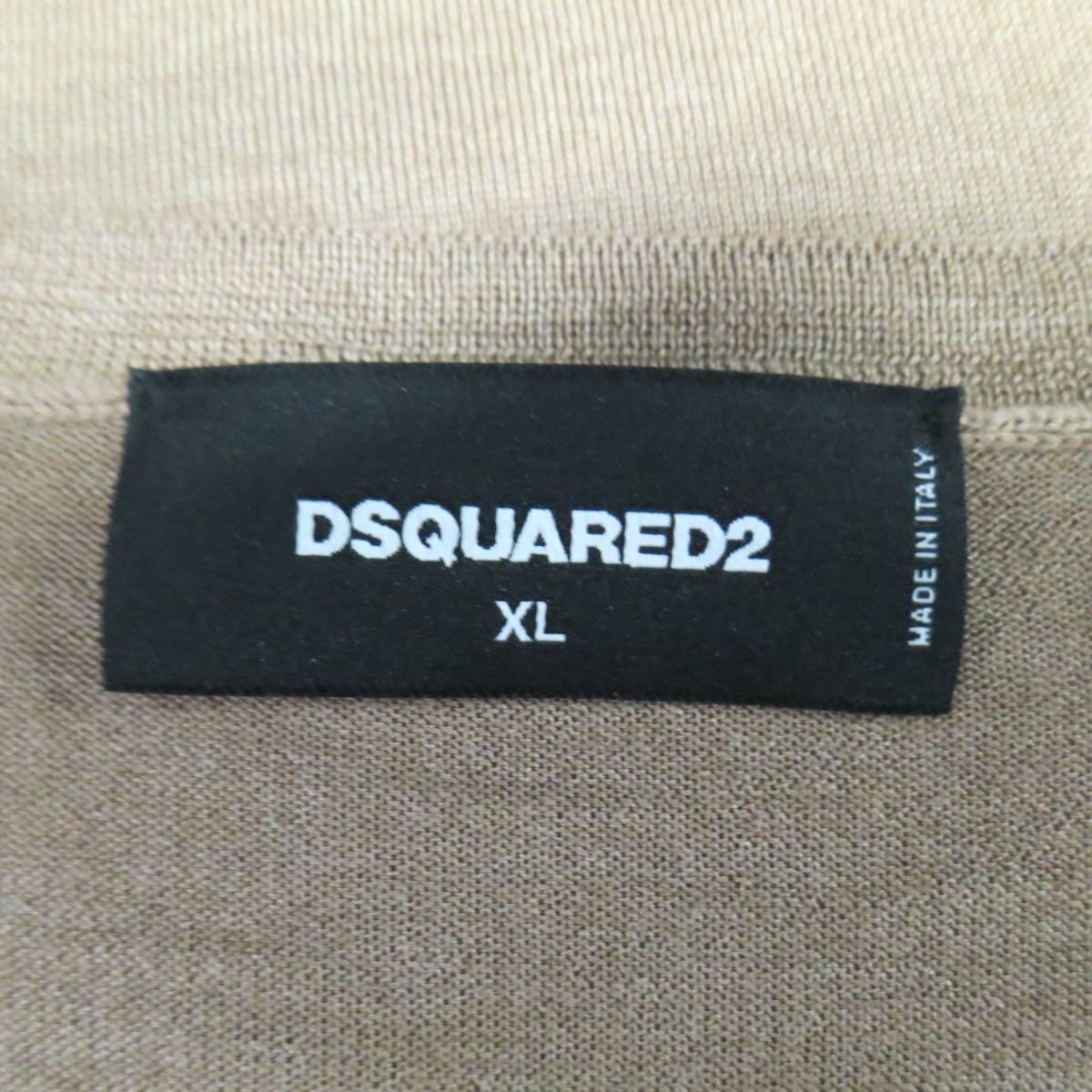 DSQUARED2 Size XL Tan Wool / Silk Black Leather Front Crewneck Pullover Sweater 2