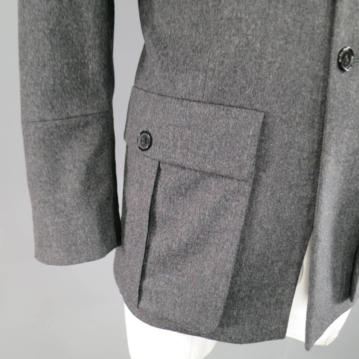Gray Men's ALEXANDER MCQUEEN 40 Charcoal Wool Blend Military Pocket Jacket
