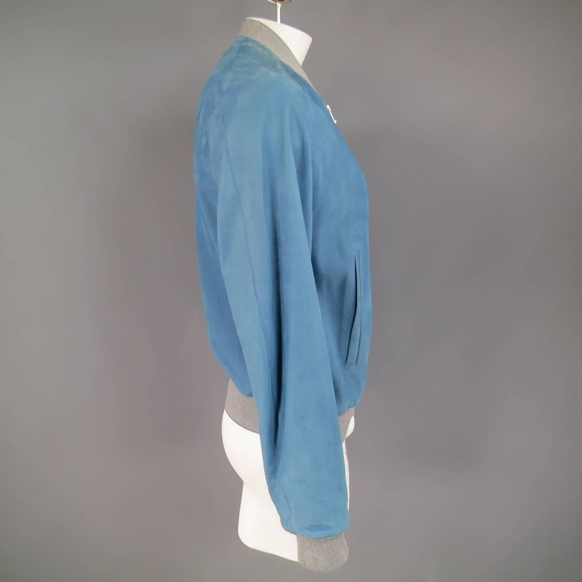blue leather bomber jacket