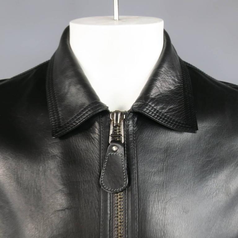 Men's BURBERRY LONDON 40 Black Leather Pointed Collar Patch Pocket
