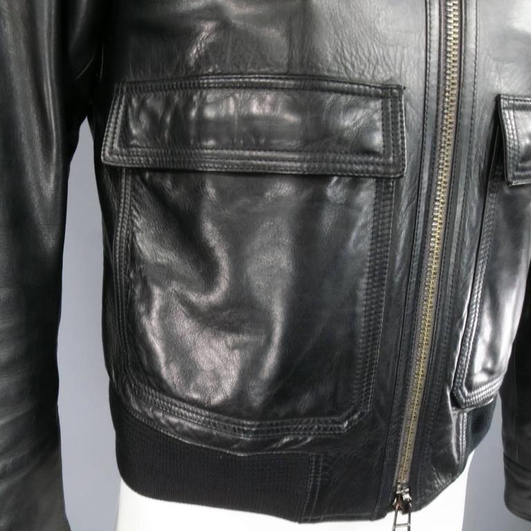 Men's BURBERRY LONDON 40 Black Leather Pointed Collar Patch Pocket