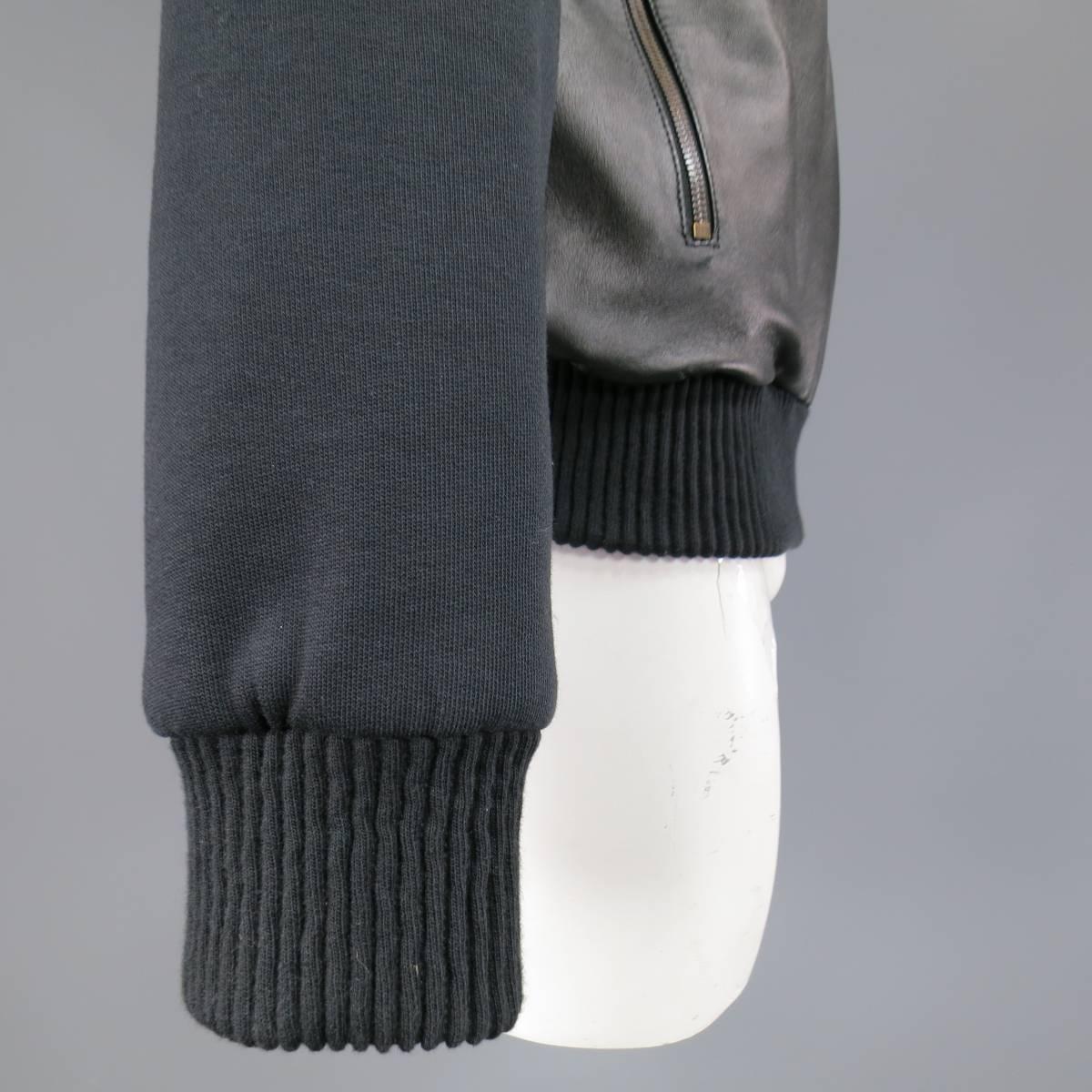 Men's GIVENCHY 42 Black Neoprene & Leather Short Sleeve Layered Hoodie In Excellent Condition In San Francisco, CA