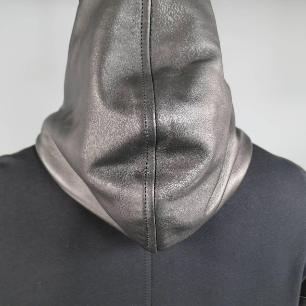 Men's GIVENCHY 42 Black Neoprene & Leather Short Sleeve Layered Hoodie 2