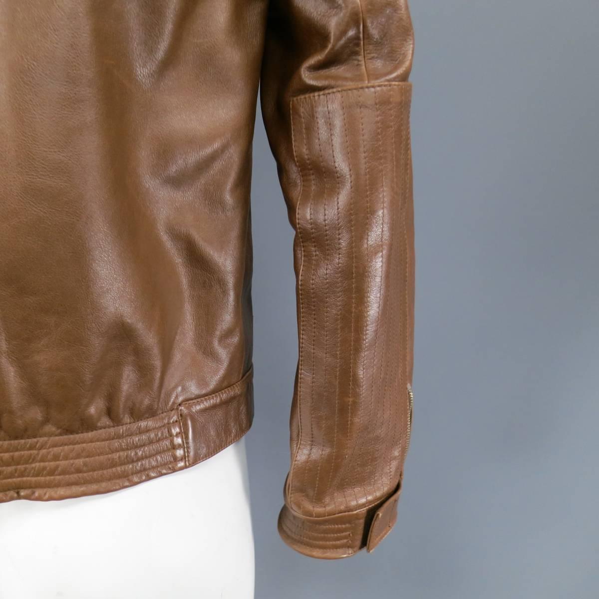Men's VERONIQUE BRANQUINHO 40 Light Brown Leather Blank Patch Moto Jacket 1