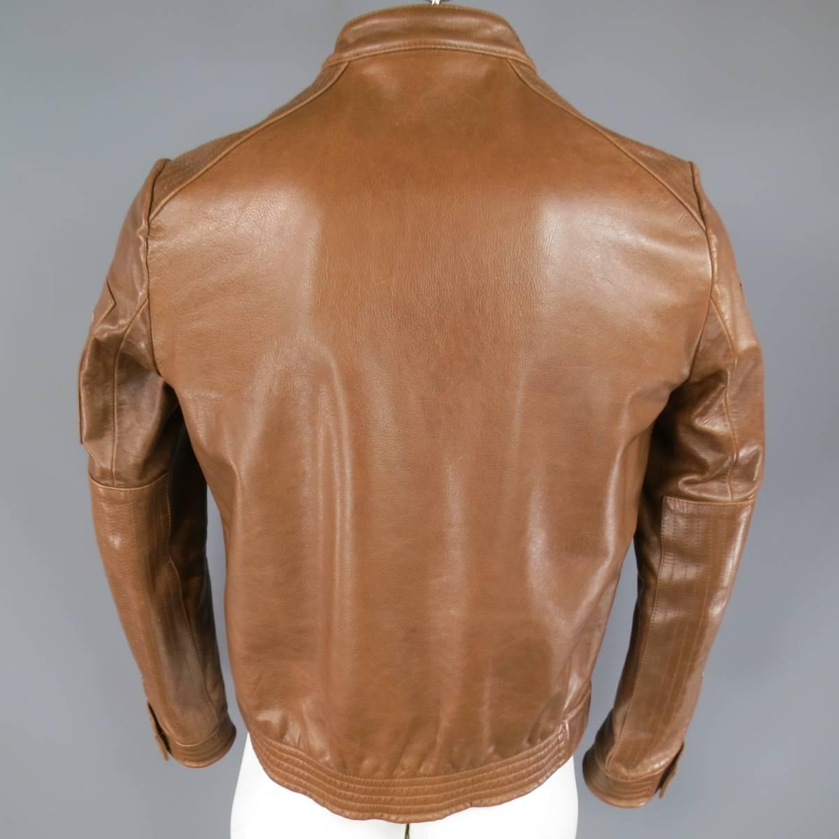 Men's VERONIQUE BRANQUINHO 40 Light Brown Leather Blank Patch Moto Jacket 2