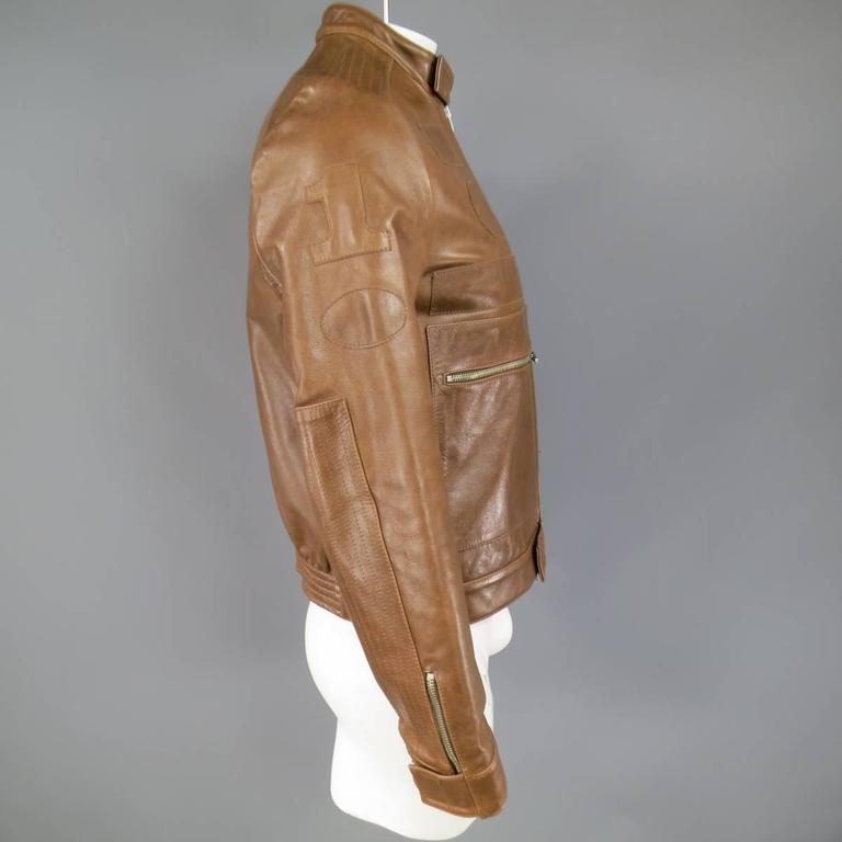 Men's VERONIQUE BRANQUINHO 40 Light Brown Leather Blank Patch Moto