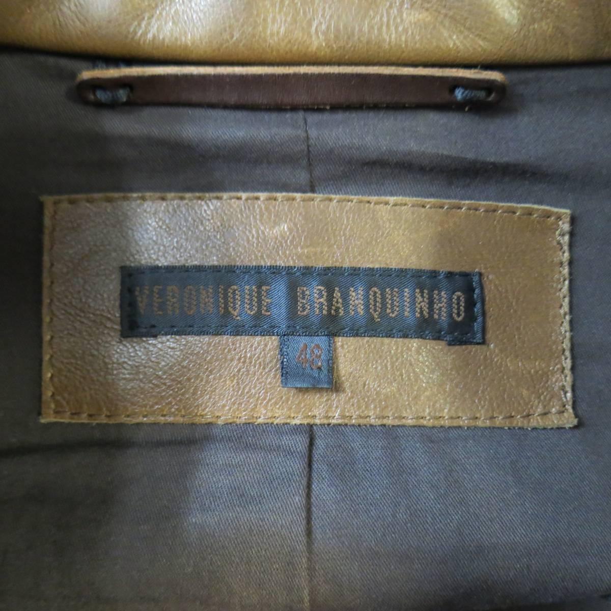 Men's VERONIQUE BRANQUINHO 40 Light Brown Leather Blank Patch Moto Jacket 3