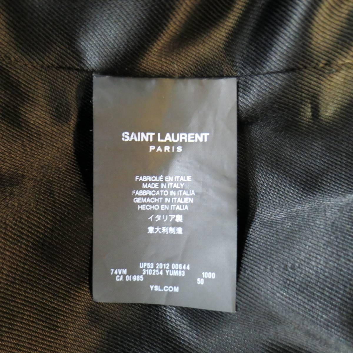 Men's SAINT LAURENT 40 Black Leather Raglan Sleeve Varsity Bomber Jacket 2