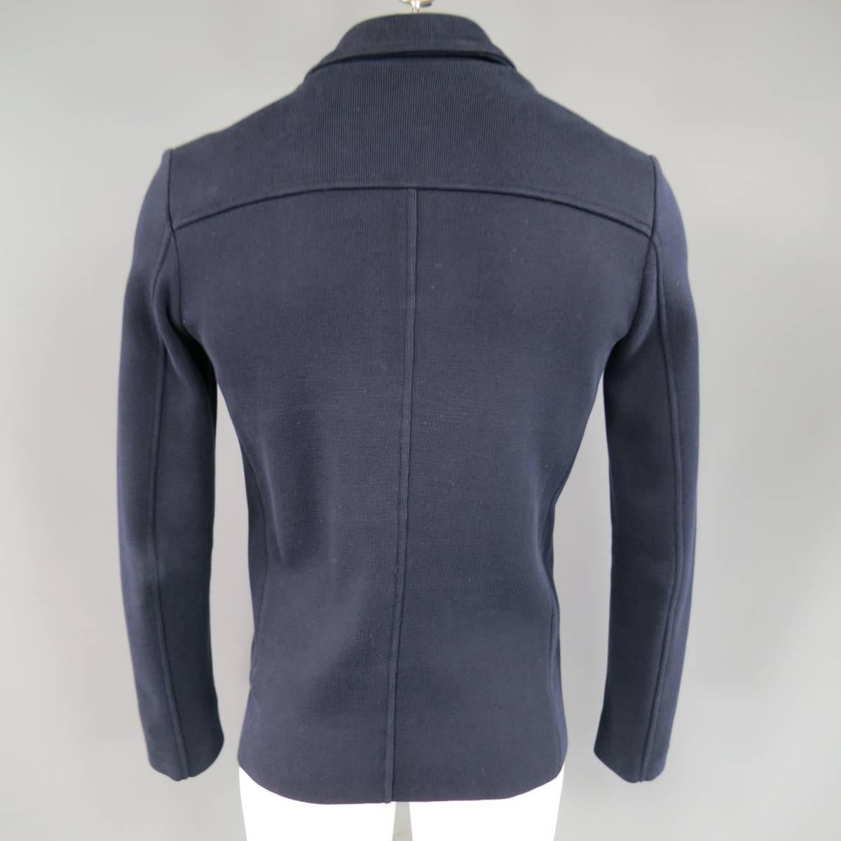 JIL SANDER 40 Navy Cotton Soft Shoulder Knit Double Breasted Peacoat Jacket In Good Condition In San Francisco, CA