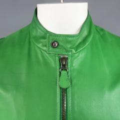 Men's BOTTEGA VENETA 40 Green Leather Motorcycle Bomber Jacket
