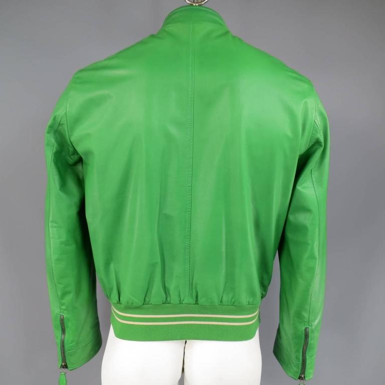 Men's BOTTEGA 40 Green Leather Motorcycle Bomber Jacket at 1stDibs bottega green