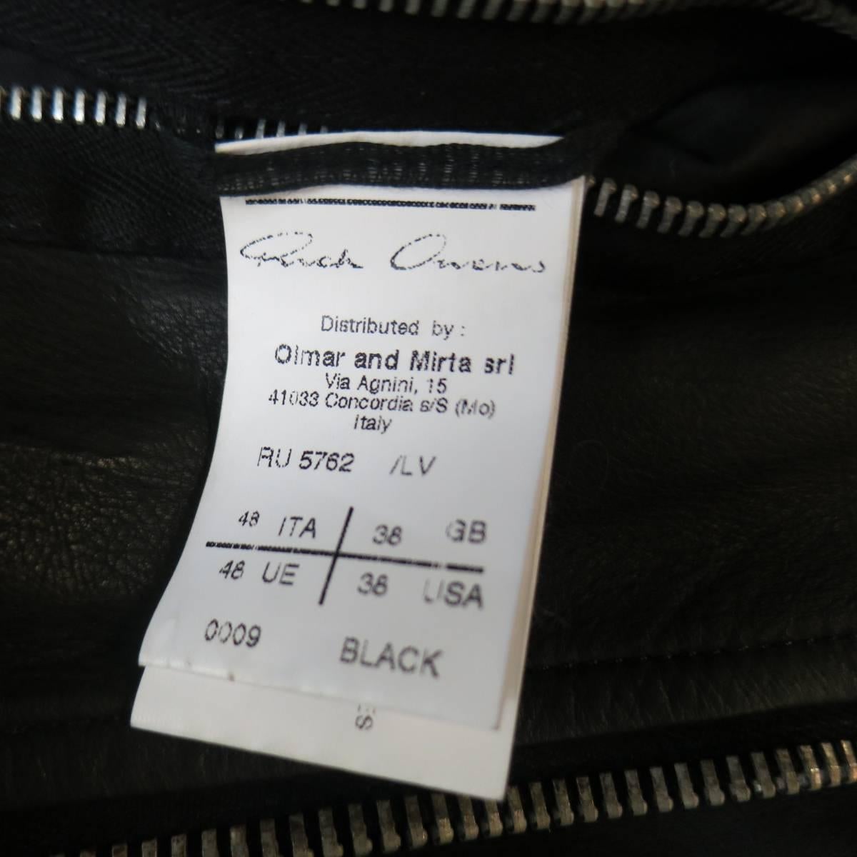 Men's RICK OWENS 38 Black Soft Leather Asymmetrical Zip High Collar Moto Jacket 3