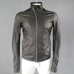 Men's RICK OWENS 38 Black Soft Leather Asymmetrical Zip High Collar Moto Jacket