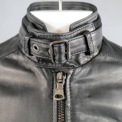Men's D&G by DOLCE & GABBANA 36 Black Leather Belted Collar Moto Jacket