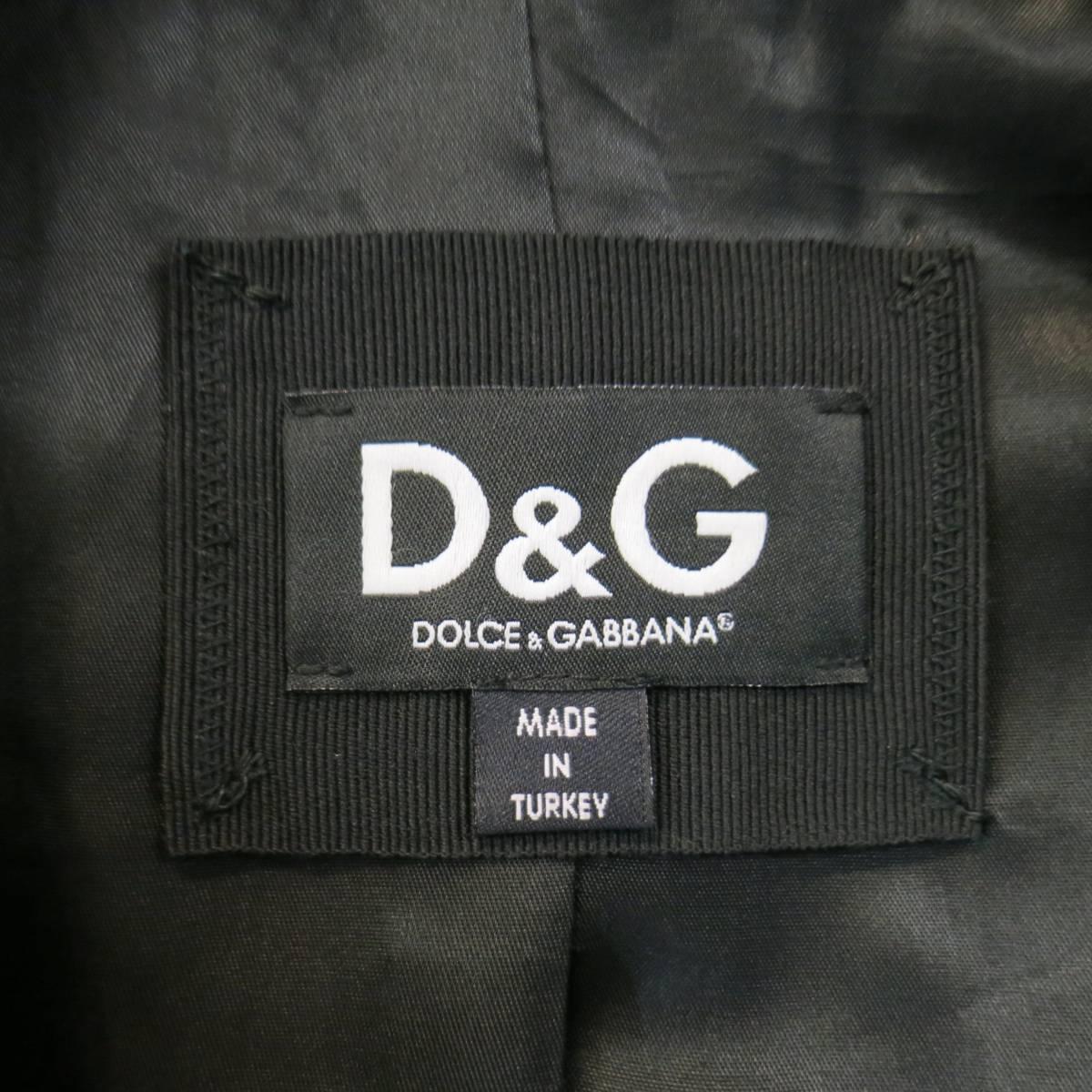 Men's D&G by DOLCE & GABBANA 36 Black Leather Belted Collar Moto Jacket 4
