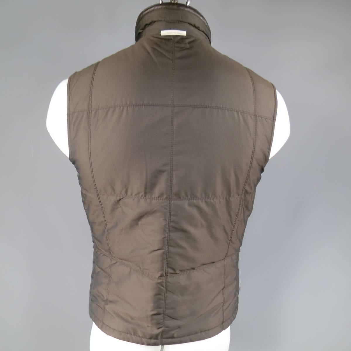 Men's NWT ERMENEGILDO ZEGNA 38 Taupe Pinstripe Leather Trimmed Reversible Vest 4