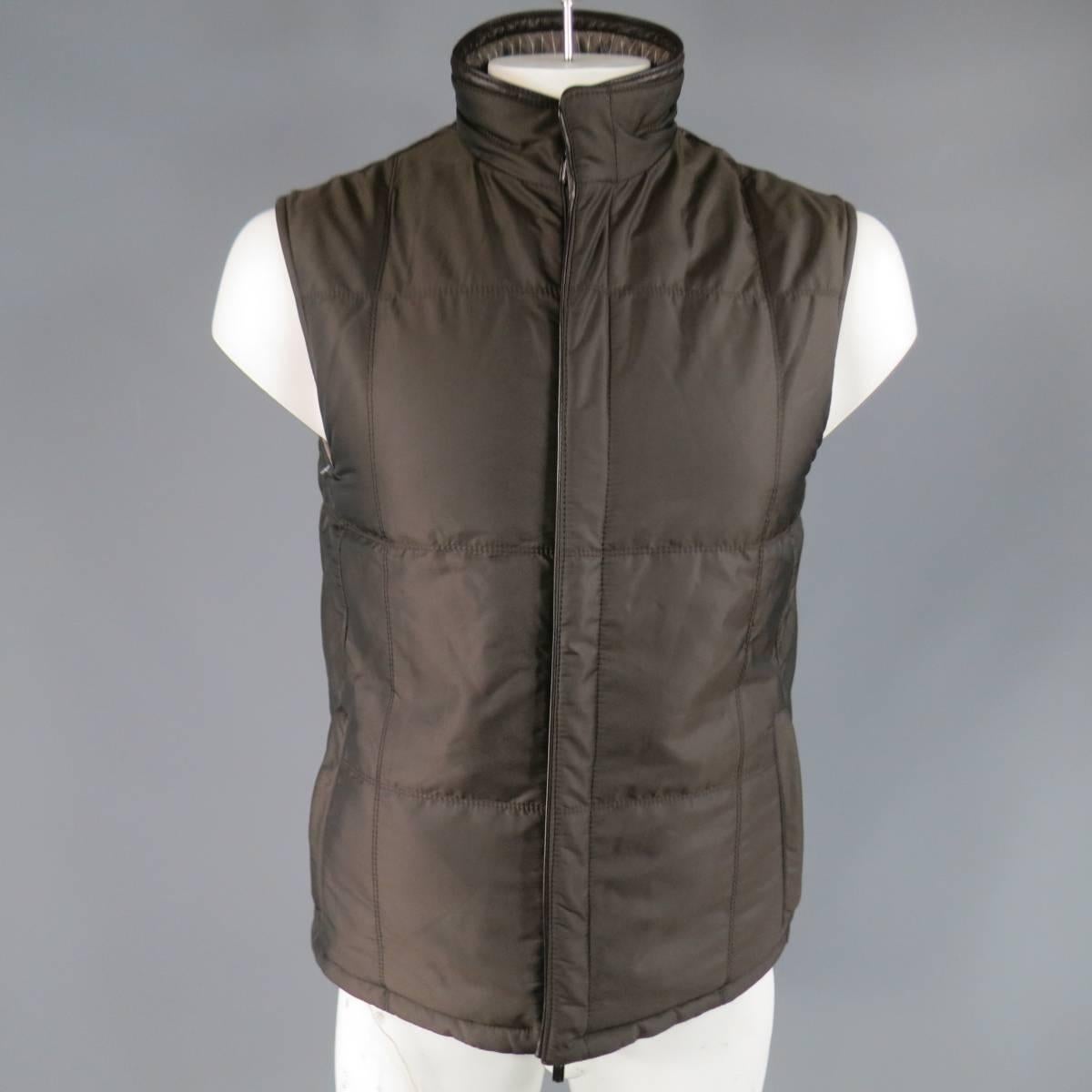 Men's NWT ERMENEGILDO ZEGNA 38 Taupe Pinstripe Leather Trimmed Reversible Vest 3
