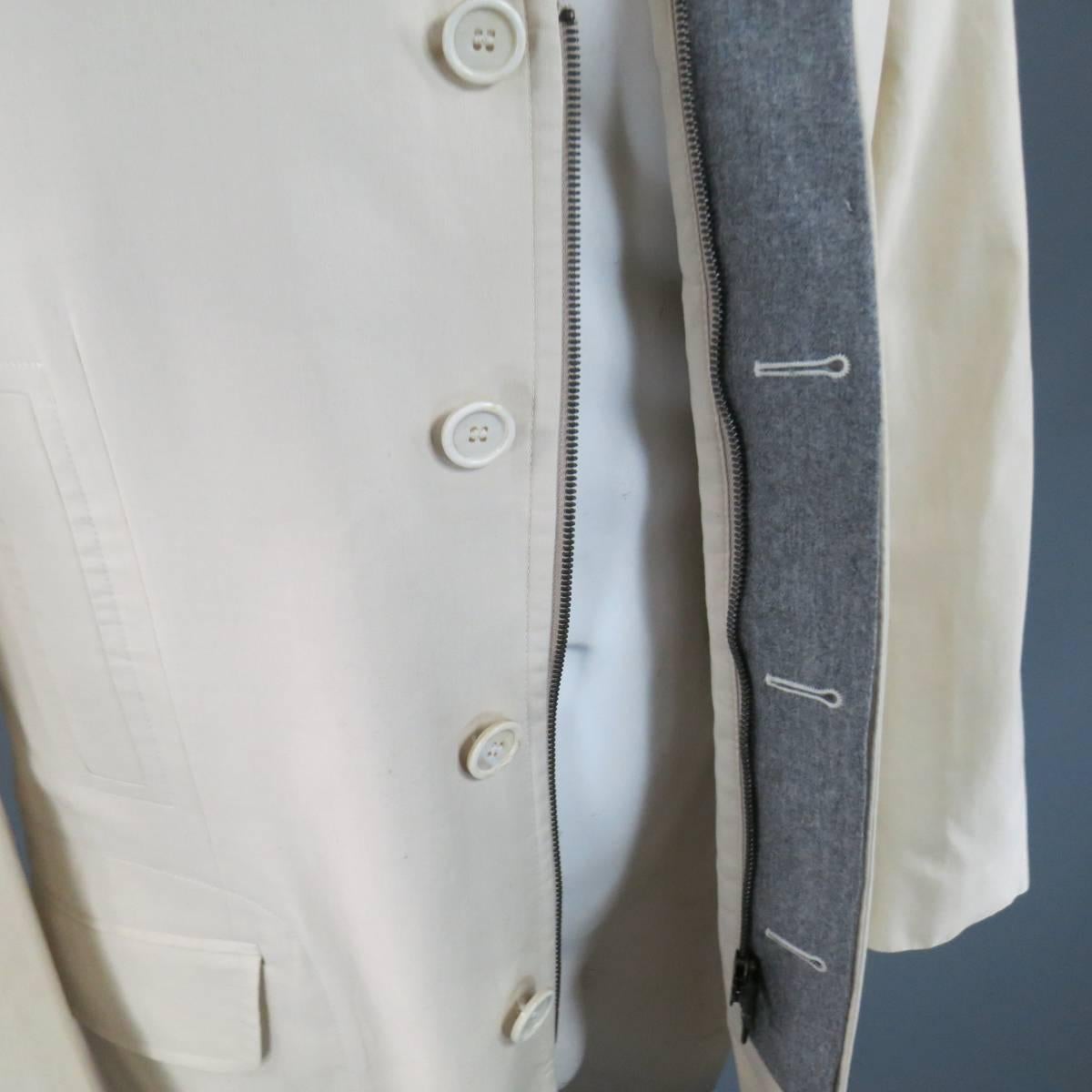 Gray Men's BRUNELLO CUCINELLI 42 Cream Khaki Cotton Hidden Placket Coat