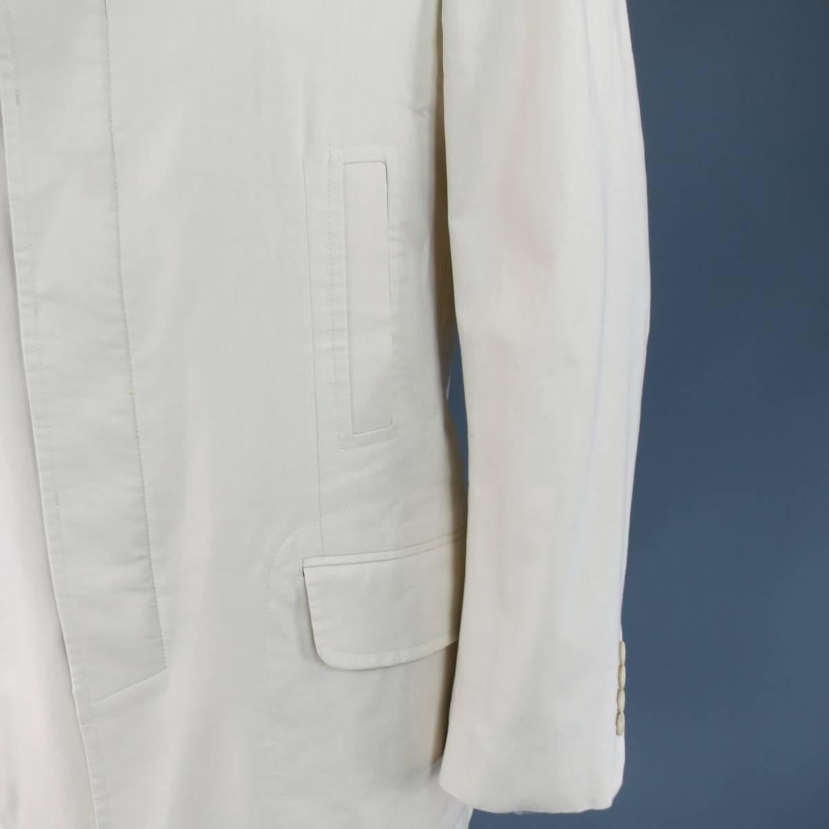 Men's BRUNELLO CUCINELLI 42 Cream Khaki Cotton Hidden Placket Coat In Good Condition In San Francisco, CA