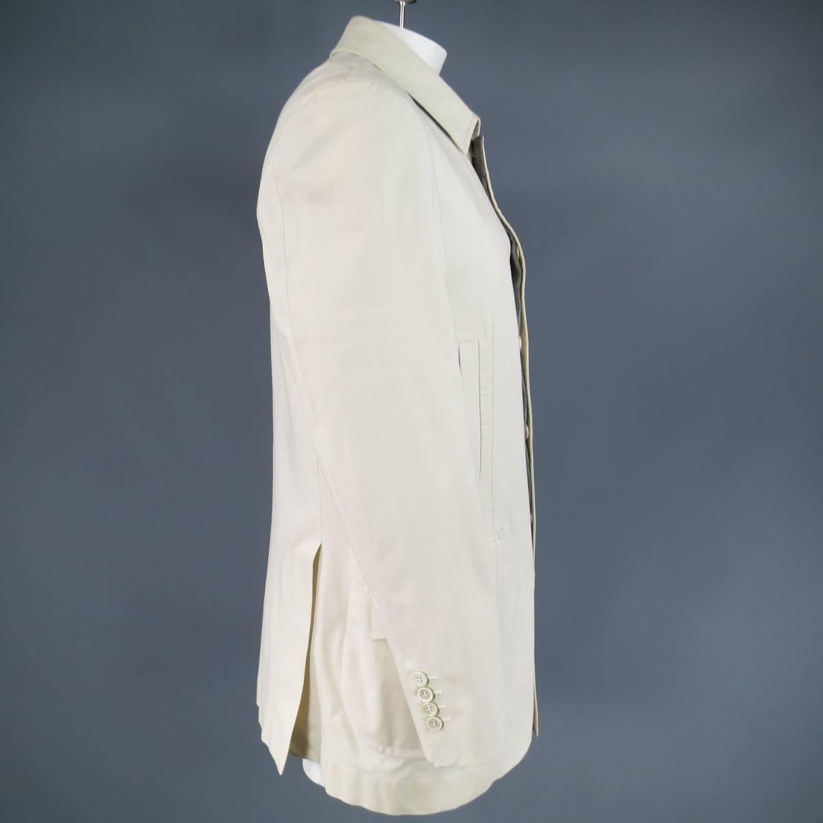 Men's BRUNELLO CUCINELLI 42 Cream Khaki Cotton Hidden Placket Coat 2