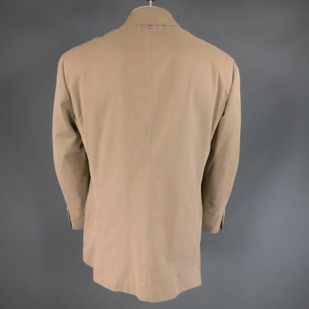 Men's BRUNELLO CUCINELLI 42 Brown Beige Cotton / Cashmere Hidden Placket Coat In Excellent Condition In San Francisco, CA