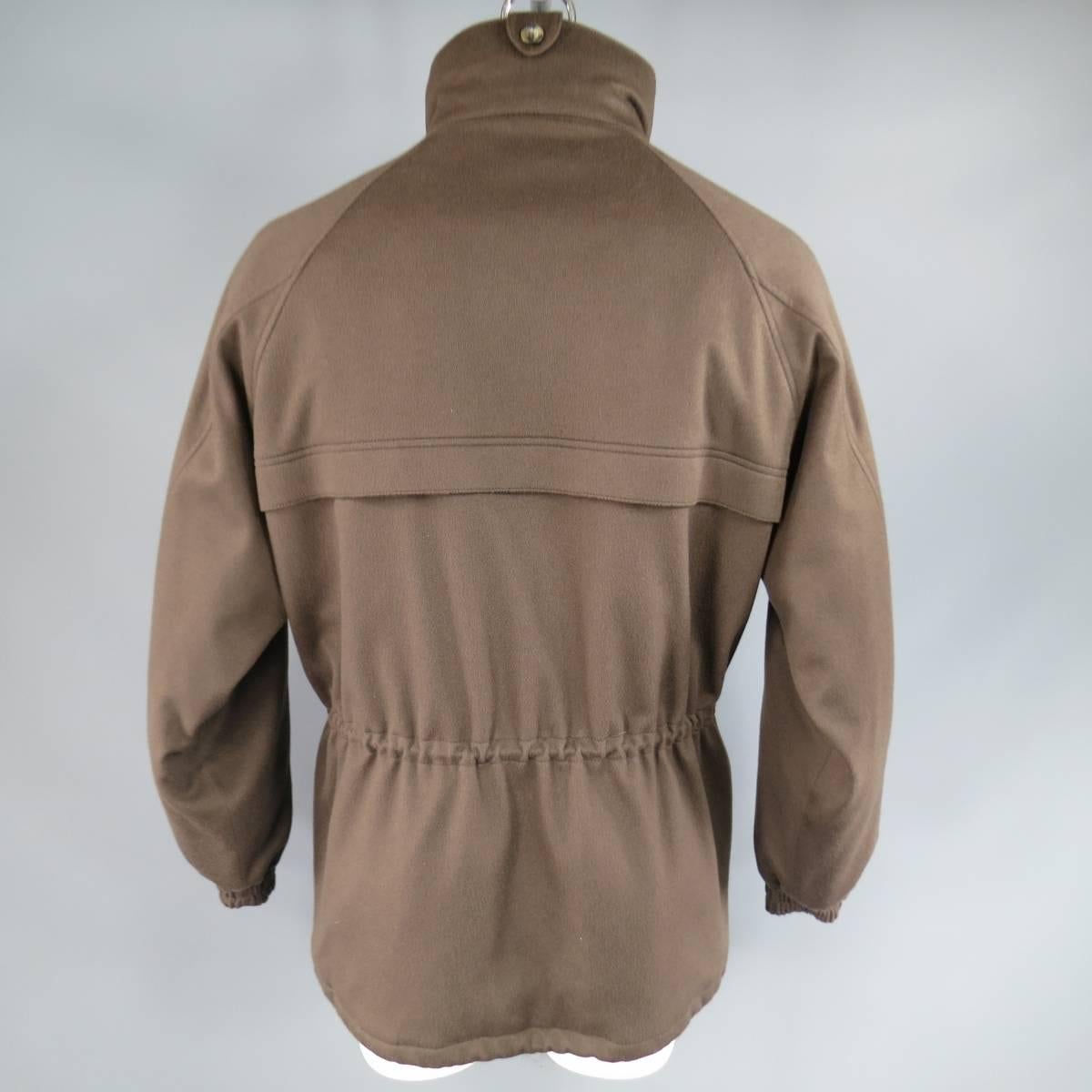 Men's LORO PIANA 42 Brown Cashmere Drawstring Parka ICER Strom System Ski Coat In Excellent Condition In San Francisco, CA