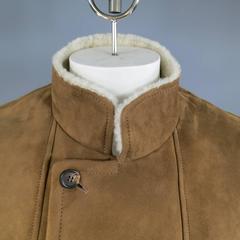 Men's BRUNELLO CUCINELLI 44 Tan Shearling Double Breasted Winter Coat