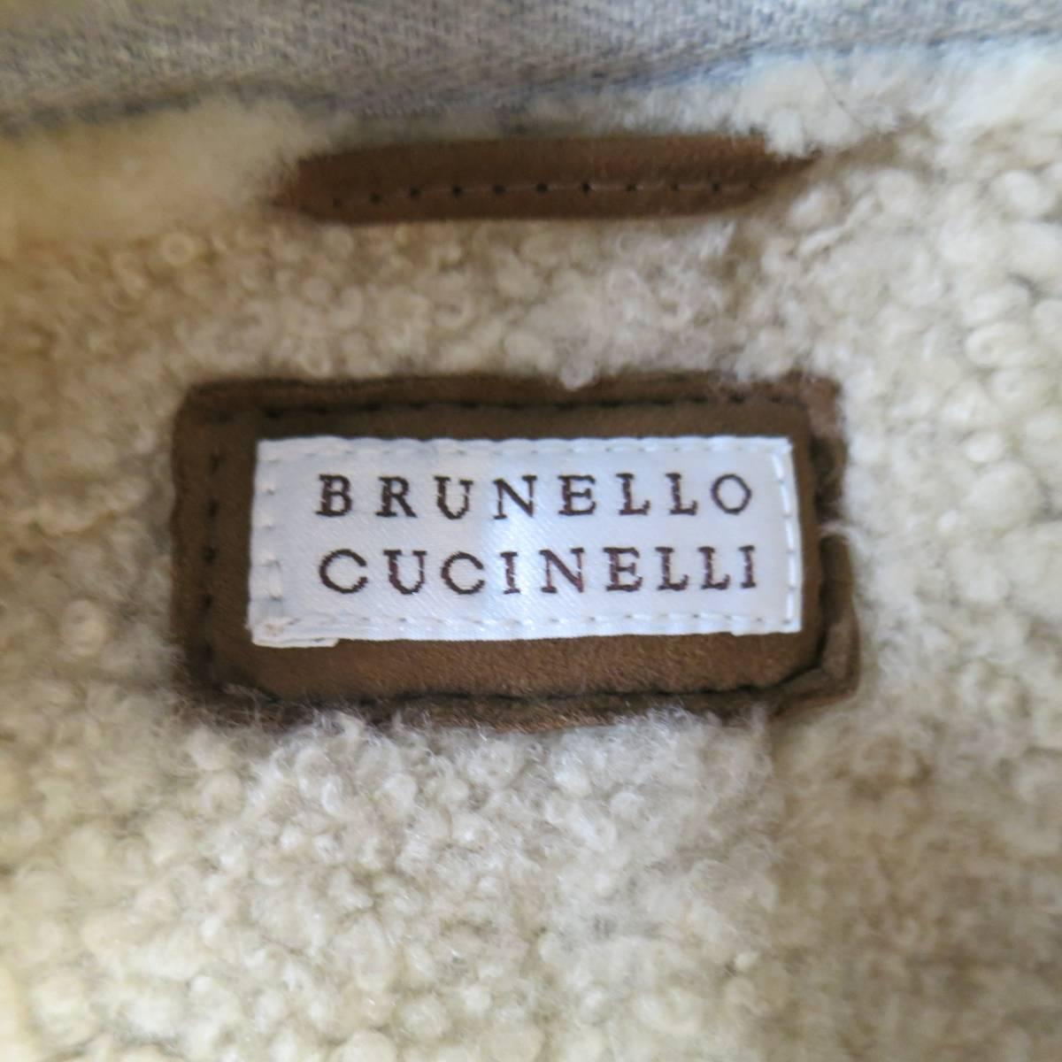 Men's BRUNELLO CUCINELLI 44 Tan Shearling Double Breasted Winter Coat 4
