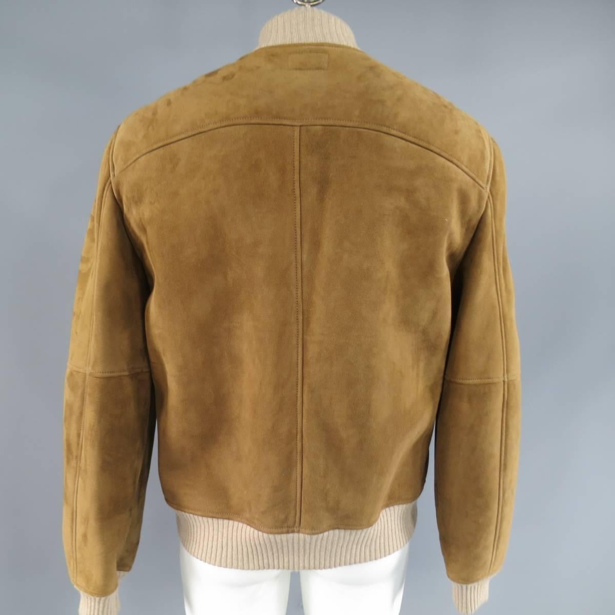 Men's BRUNELLO CUCINELLI 46 Tan Shearling Button Up Bomber Jacket In New Condition In San Francisco, CA