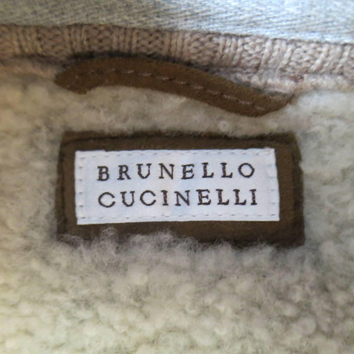 Men's BRUNELLO CUCINELLI 46 Tan Shearling Button Up Bomber Jacket 1