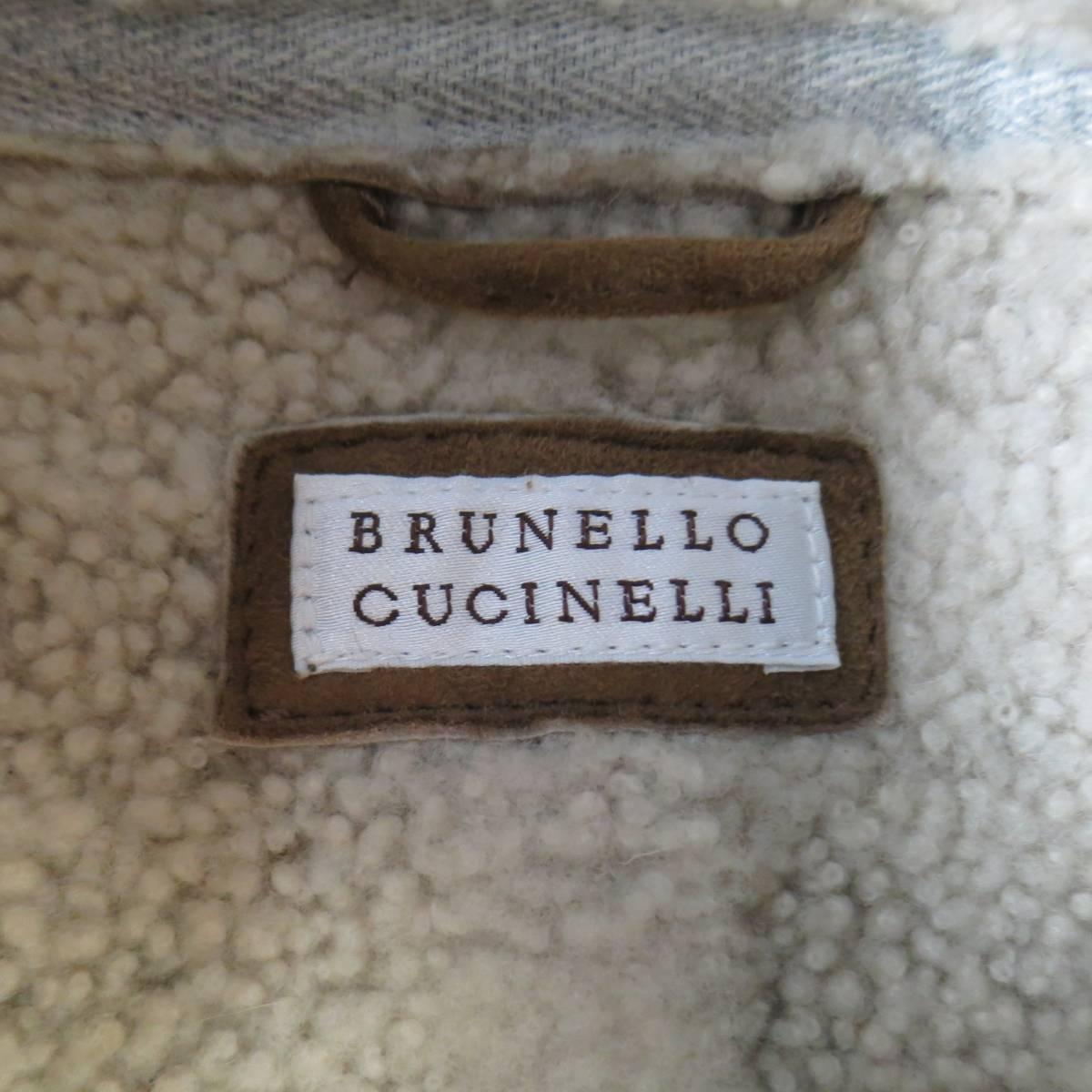 Men's BRUNELLO CUCINELLI 38 Tan & Cream Suede Shearling Zip Jacket 1