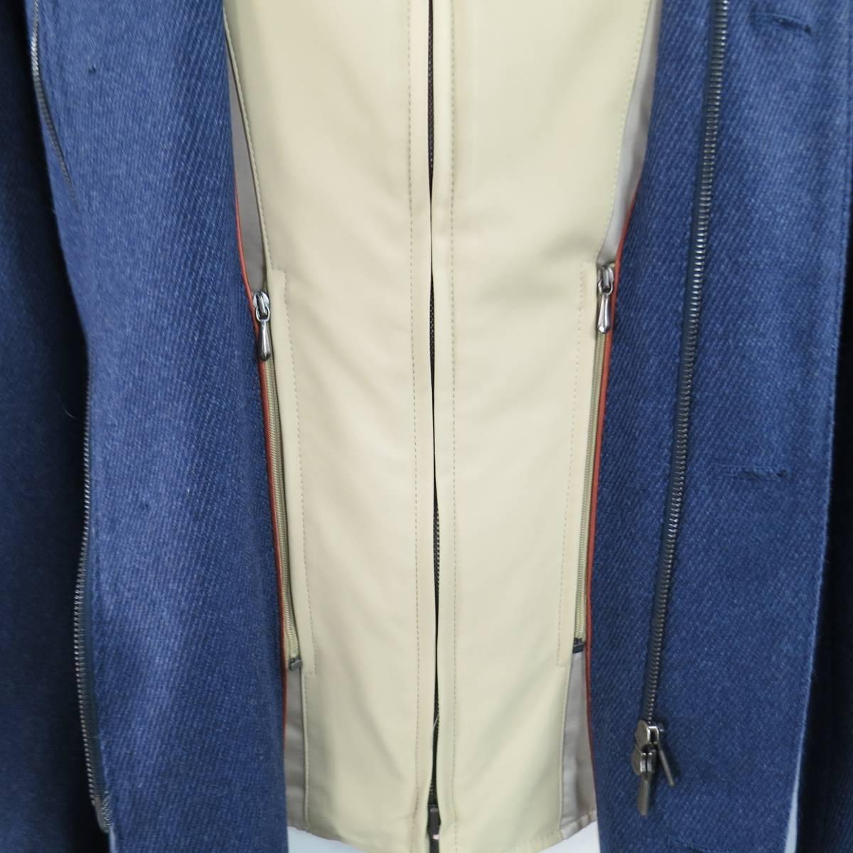 Men's LORO PIANA 44 Blue Textured Cashmere Detachable Khaki Vest Coat 1