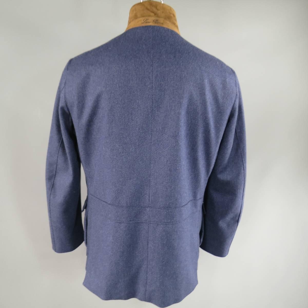 Men's LORO PIANA 44 Blue Textured Cashmere Detachable Khaki Vest Coat 3