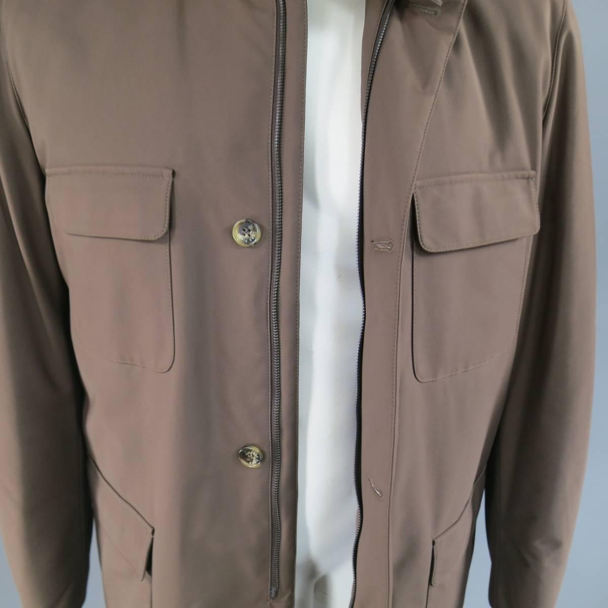 Men's LORO PIANA 44 Brown Nylon Twill Heavy High Collar Winter Coat 1