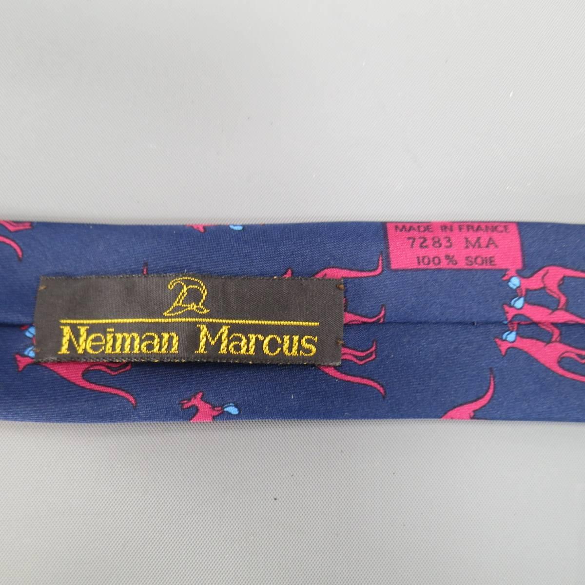 Men's HERMES Navy & Burgundy Boxing Kangaroos Print Silk Tie