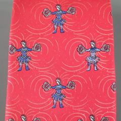 Men's HERMES Red & Blue Medieval Warrior Print Silk Tie