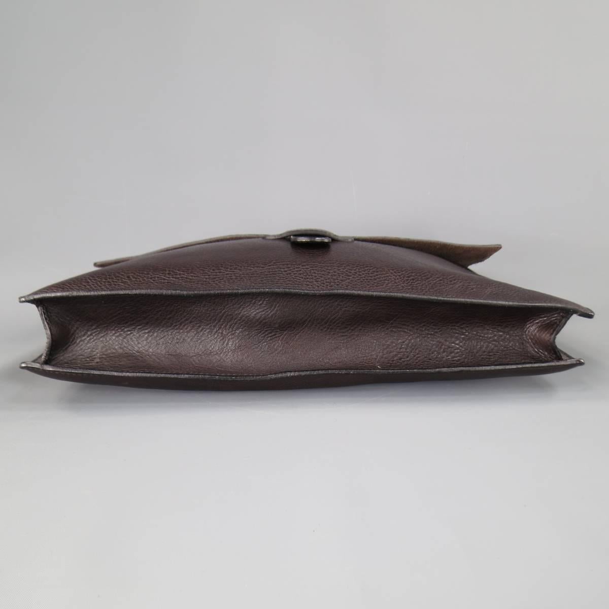 LOTUFF Brown Textured Leather Envelope Portfolio 1