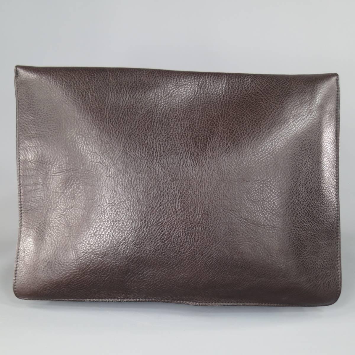 LOTUFF Brown Textured Leather Envelope Portfolio 2